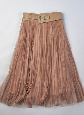 77韩版网纱百褶半身长裙子80583夏秋新款高腰显瘦女神a字大摆伞裙