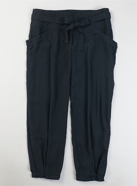 外贸大码女装哈伦束脚裤L85135春秋显瘦遮肉叠片修腿型休闲九分裤