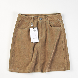 复古全棉灯芯绒A字半身裙女85485秋冬新款 绝美高腰显瘦包臀中短裙