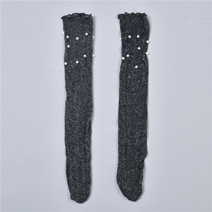 韩版钉珠银线丝袜3.30L77607透气薄款少女木耳边春夏清凉中高筒袜