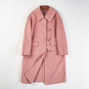 学院风娃娃领双面呢羊毛大衣女12.30H85378春秋中长款 单排扣外套