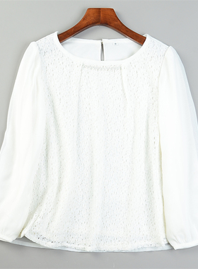 日单经典白色蕾丝拼接雪纺上衣L85005春季精致感优雅气质通勤上衣