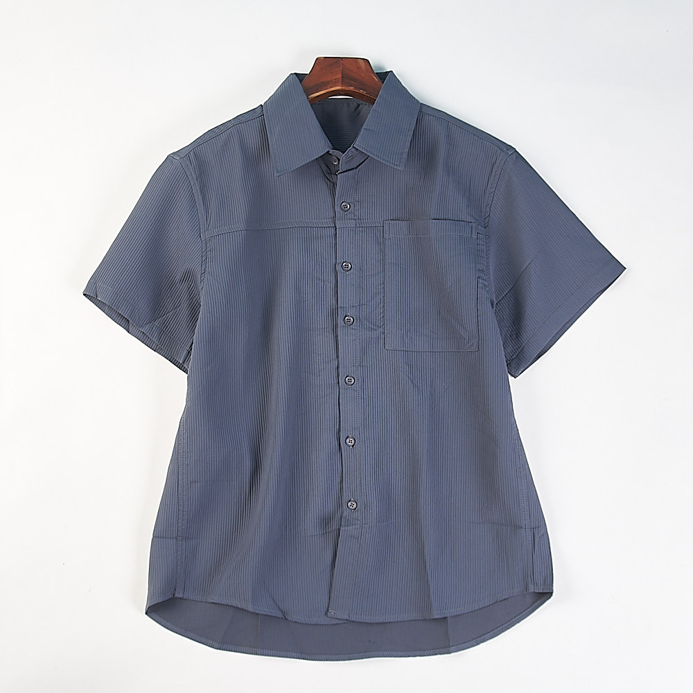 精品男士竖纹肌理短袖衬衫H85583春夏季宽松质感潮流复古百搭上衣
