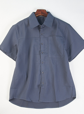 精品男士竖纹肌理短袖衬衫H85583春夏季宽松质感潮流复古百搭上衣