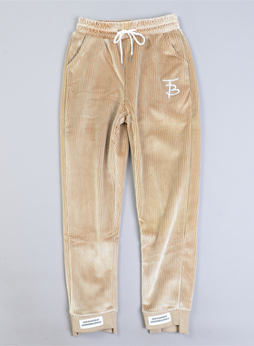 女生金丝条绒休闲裤9.10L80321高腰显瘦萝卜型秋冬加绒束脚长裤子