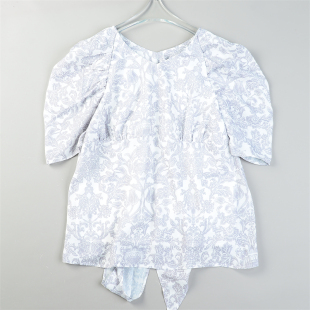 凉感上衣娃娃衫 女L85970遮肚显瘦夏季 飘带套头衬衫 日单柔美泡泡袖