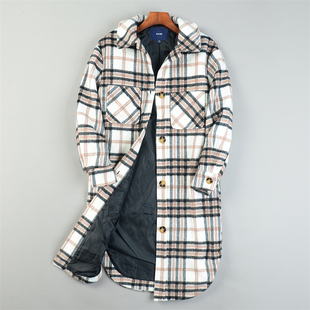 高货格子翻领单排扣长款 潮流毛呢大衣外套 毛绒风衣女L85251秋冬季