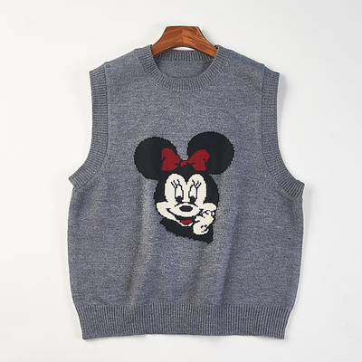 外贸韩版卡通提花针织背心女