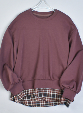 韩版拼接假两件圆领卫衣男女3.18L81649宽松显瘦休闲风春季长袖衫