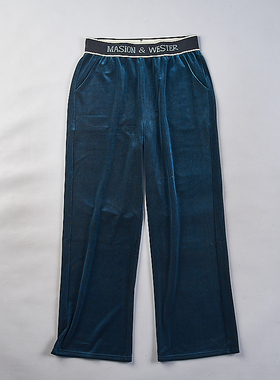 复古字母松紧腰纯色阔腿裤女1029H80634春秋宽松显瘦直筒休闲长裤