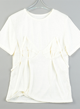 日系柔美短袖T恤女9.9L84164透气凉感夏季修身软糯细针织休闲上衣