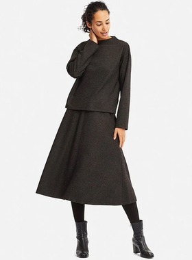 日系羊毛针织衫极简风圆领套头卫衣女H84829秋冬宽松长袖打底上衣