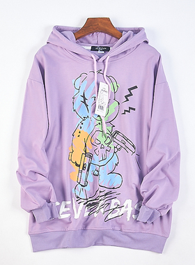 315韩版连帽衫卫衣潮男女情侣76520春秋卡通印花图案宽松长袖外套