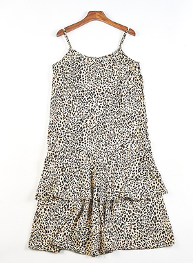 欧洲站豹纹印花雪纺吊带连衣裙女5.27H82595夏季新款中长款鱼尾裙