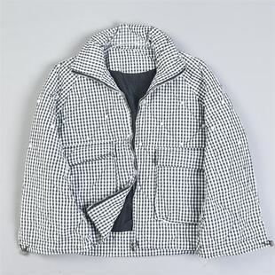 419高品质设计师款 格子羽绒服女81391手工钉珠90白鸭绒短外套 阔版