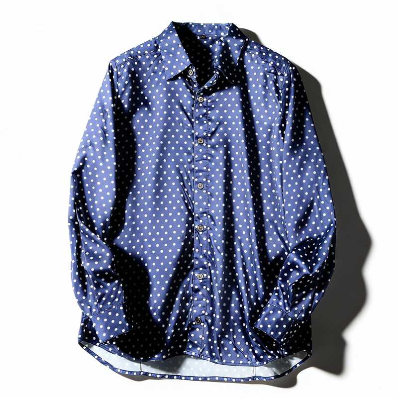 日单潮牌轻商务风男士波点衬衫L85855高级质感缎面春夏季长袖衬衣