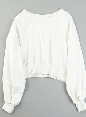 日单潮牌一字领露肩短款卫衣女L84524宽松落肩灯笼袖春秋减龄外套