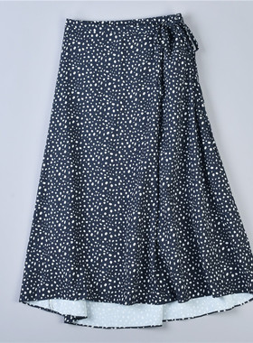 628韩版系带打褶喇叭裙女L74233夏季高腰雪纺气质大摆a字半身长裙