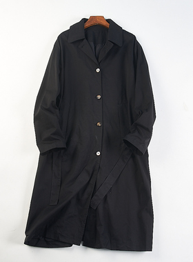 精品纯棉简约宽松纯色翻领单排扣风衣女H84004春秋通勤中长款外套