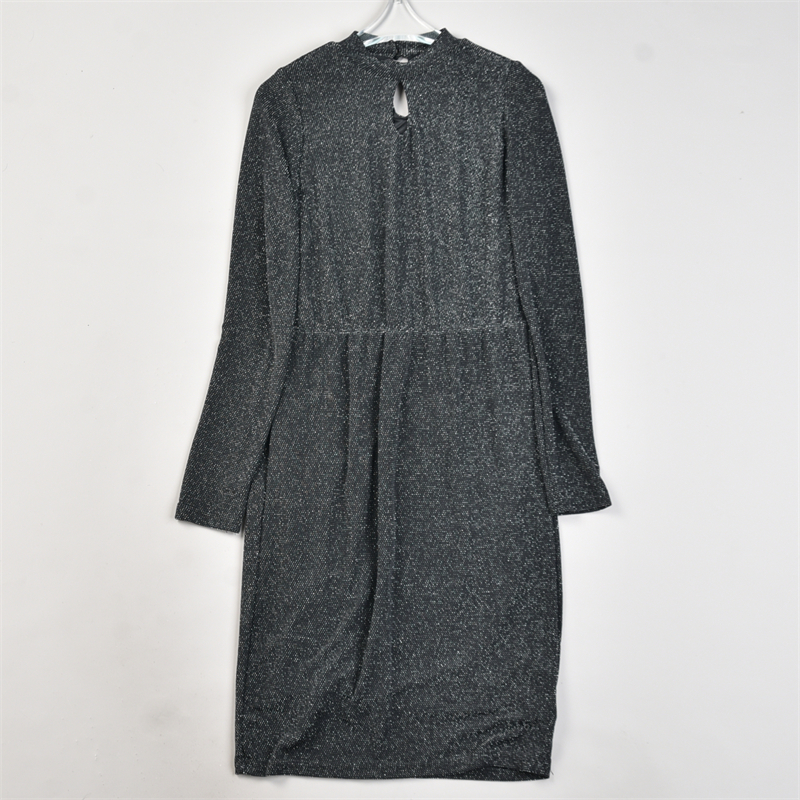 外贸精品轻奢银丝连衣裙女L83581秋季新款弹力裹身裙长袖包臀中裙