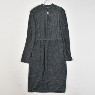 包臀中裙 弹力裹身裙长袖 外贸精品轻奢银丝连衣裙女L83581秋季 新款