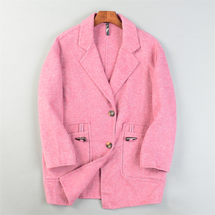 精品双面羊毛呢大衣女12.30L85521宽松茧型秋冬季 领中长外套 西装