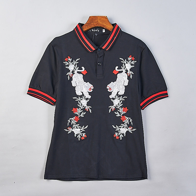 315国潮纯棉刺绣T恤polo衫男女79438条纹撞色文艺复古短袖上衣夏,女装/女士精品,T恤,淘宝优惠券,粉丝福利购,淘宝优惠卷
