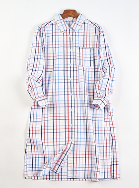 日单宽松长款格子衬衫裙女5.27H82579春夏新款显瘦百搭长袖连衣裙