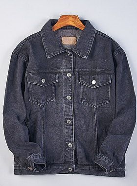 复古品质港风黑色牛仔短外套女4.27H78736美式小个子宽松显瘦夹克