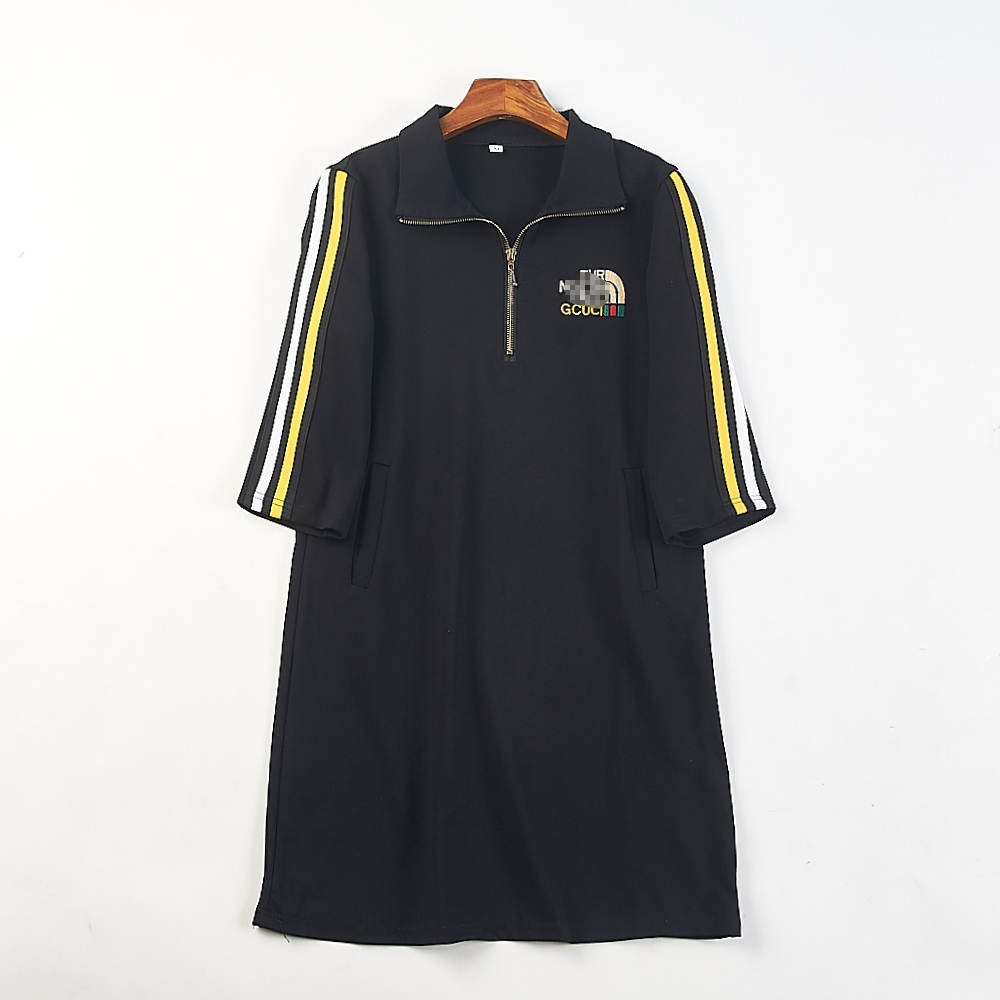 精品韩版条纹运动休闲卫衣裙女H84832春秋季新款半开领中长款上衣