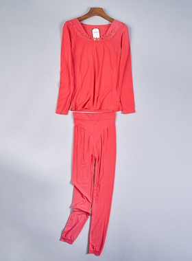 1020红色家居服内衣套装女76991蕾丝边美体打底衫弹力无痕秋衣裤