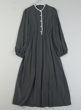 精品日单柔美气质长袖连衣裙女84337秋季新款简约高腰A字大摆长裙