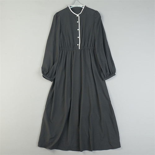 精品日单柔美气质长袖连衣裙女84337秋季新款简约高腰A字大摆长裙