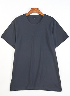 616简约百搭黑色纯棉短袖T恤男女H82715夏季大码显瘦圆领休闲上衣