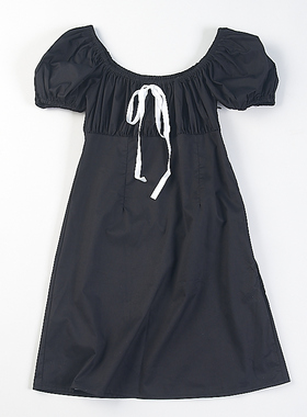 414韩版甜美圆领短袖连衣裙女73417夏法式复古领结修身黑色短裙子