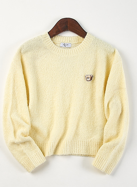 精品韩国单极简圆领针织衫女童H83116秋冬长袖毛衣糖果色学生上衣