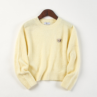 精品韩国单极简圆领针织衫女童H83116秋冬长袖毛衣糖果色学生上衣