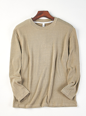 重磅提花肌理T恤男长袖春季85674高级感宽松内搭单穿圆领打底衫潮