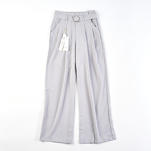 女3.25H81842春夏自然腰系带宽松显瘦直筒长裤 韩版 纯色阔腿休闲裤