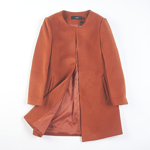 风衣毛呢外套 圆领纯色简约中长款 114韩版 羊毛大衣女76234秋冬新款