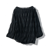防晒外搭罩衫 女L86012夏季 上衣 一字领雪纺衫 日单肌理感压褶泡泡袖