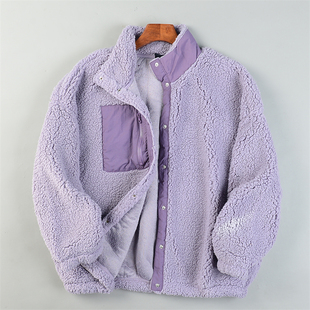 毛毛外套 冬季 韩版 男女生仿羊羔绒棉衣12.30L84587拉链立领拼接款