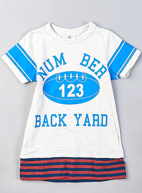 日本单男女童字母印花全棉T恤潮820H80036拼接圆领套头短袖上衣夏