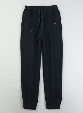 外贸纯棉拉绒保暖小刺绣卫裤男女L85453秋冬抽绳棉圈束脚休闲长裤