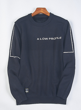 复古圆领字母针织衫男士1111H76816冬季纯色套头加绒保暖长袖毛衣