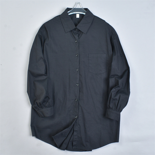 休闲防晒上衣 81953夏秋纯色百搭可卷袖 625复古宽松男女中长款 衬衫