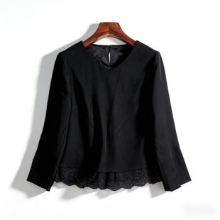 外贸日单蕾丝拼接V领长袖 短外套女3.24H85916春秋气质高级感上衣