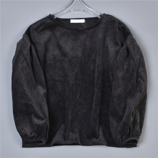 春秋休闲套头衫 日单精品灯芯绒卫衣女23L77907宽松阔版 灯笼九分袖