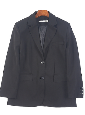 67高端休闲西服外套女H76106秋黑色直筒宽松单排扣中长款长袖西装