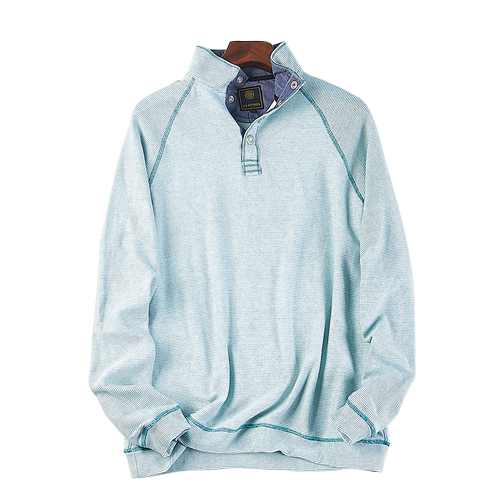 外贸细条纹长袖半拉链T恤男女